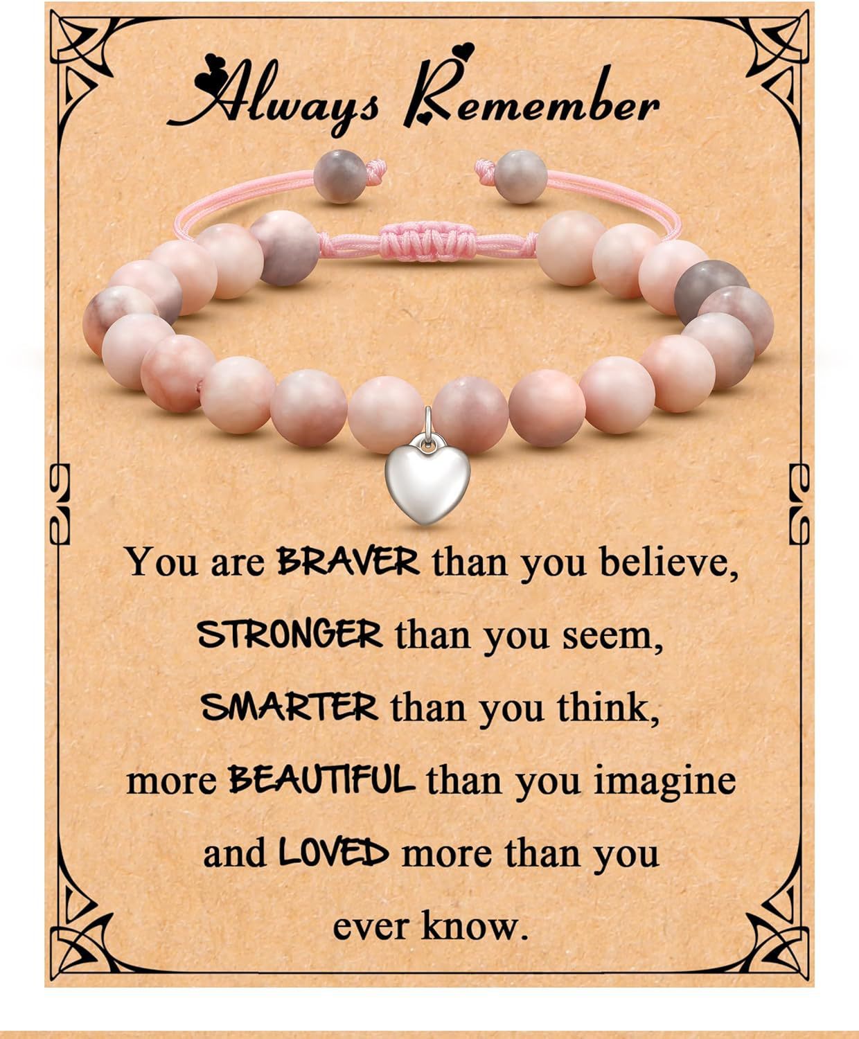Handmade Geometric Heart Zebra Print Natural Stone Beaded Bracelet Unisex Fashion Jewelry