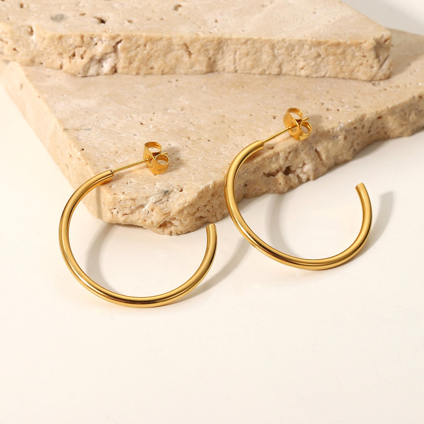 Minimalist Geometric C-Shaped Titanium Steel Earrings with 18K Gold Plating for Women