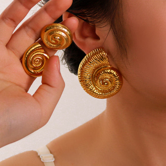 Minimalist Seashell-Shaped Stainless Steel Earrings with 18K Gold Plating for Women