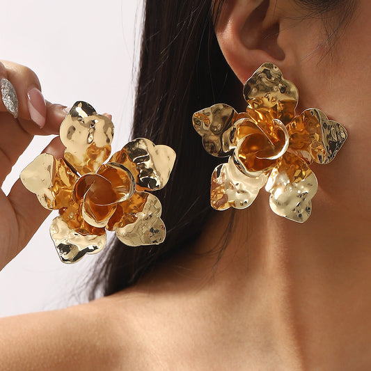 Pendientes de Flores Exageradas para Mujer, Aretes de Aleación con Acabado Chapado, Estilo Jardín Botánico, Joyería para el Día a Día y la Ropa Urbana