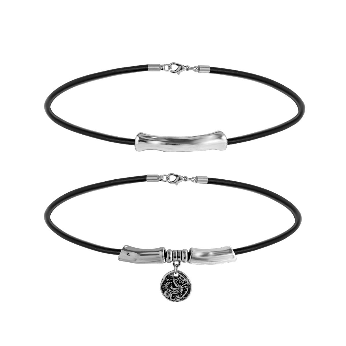 Collana Girocollo con Ciondolo Inciso Geometrico Stile Hip Hop da Donna con Ciondolo in Lega e Finitura Elettroplaccata