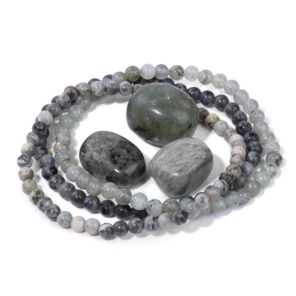 Vintage Geometric Stone Beaded Bracelet Set Unisex Meditation Raw Stone Stress Relief Hand Jewelry