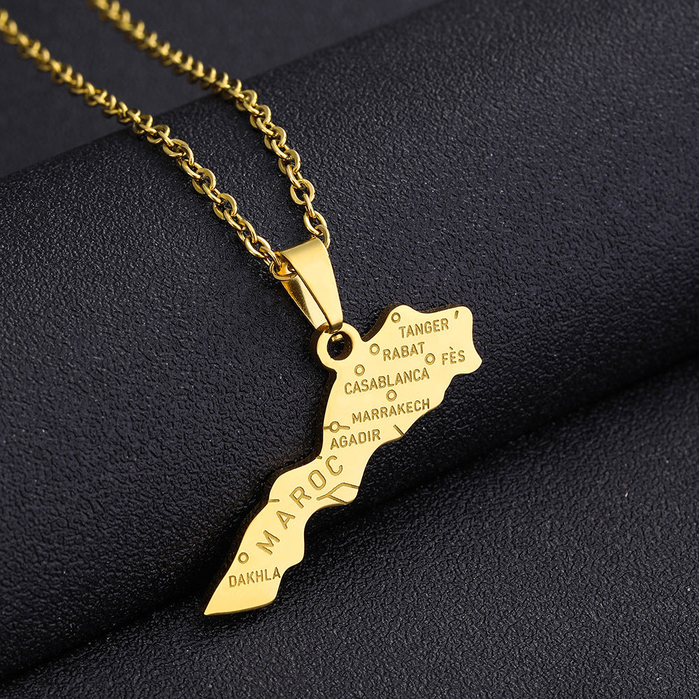 Collana con pendente geometrico minimalista marocchino da donna e uomo in acciaio inossidabile con pendente in acciaio al titanio e catena a O elettroplaccata