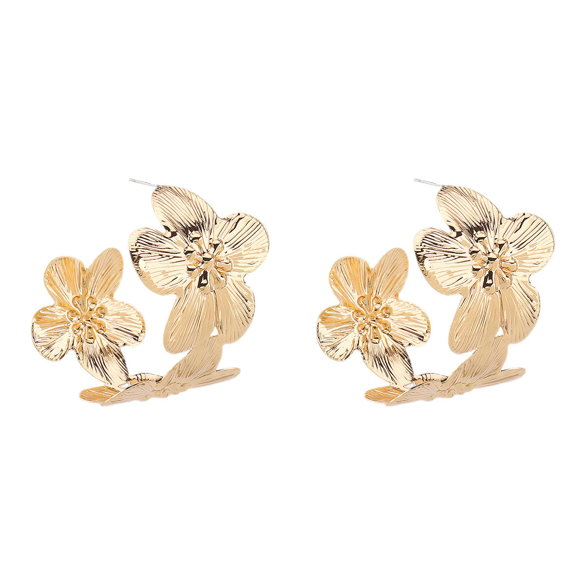 Pendientes de aro circulares geométricos minimalistas florales para mujer de aleación con acabado chapado