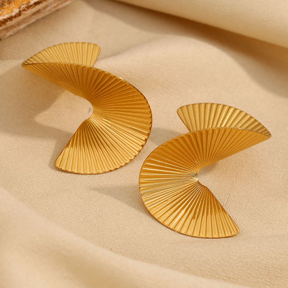 Orecchini da donna minimalisti geometrici a ventaglio in acciaio inossidabile con placcatura in oro 18 carati
