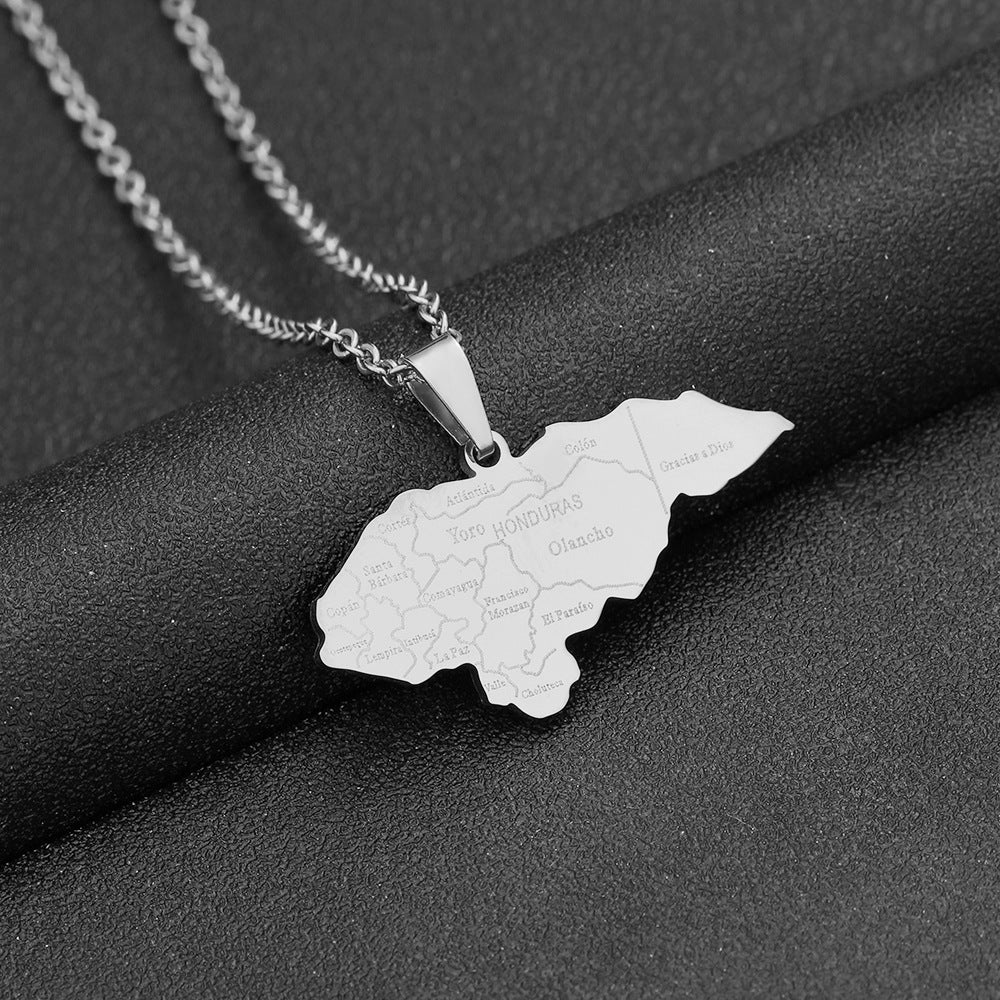 Collana con Ciondolo a Forma di Mappa Geometrica dell'Honduras in Acciaio Inossidabile con Ciondolo in Acciaio al Titanio e Finitura Elettroplaccata per Coppie