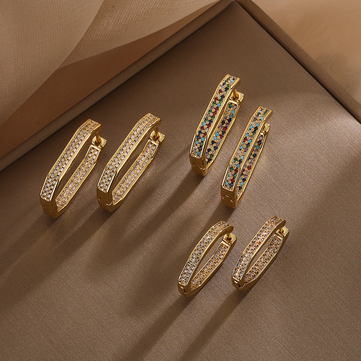 Minimalist Geometric Copper Earrings with Gold Plating and Zircon Accents for Women