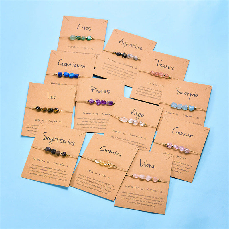 Pulsera de cuerda con cuentas de piedra natural para mujer, con elementos de constelación del zodiaco