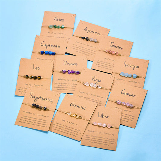 Bracciale da donna con perline in pietra naturale e elementi costellazione zodiacale