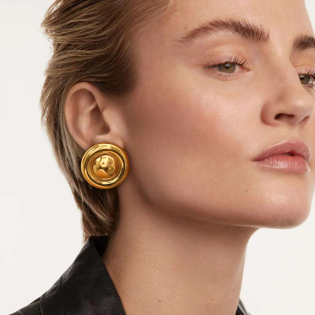 Pendientes de aro de acero inoxidable con forma de círculo geométrico, bañados en oro de 18 quilates, minimalistas y vintage para mujer