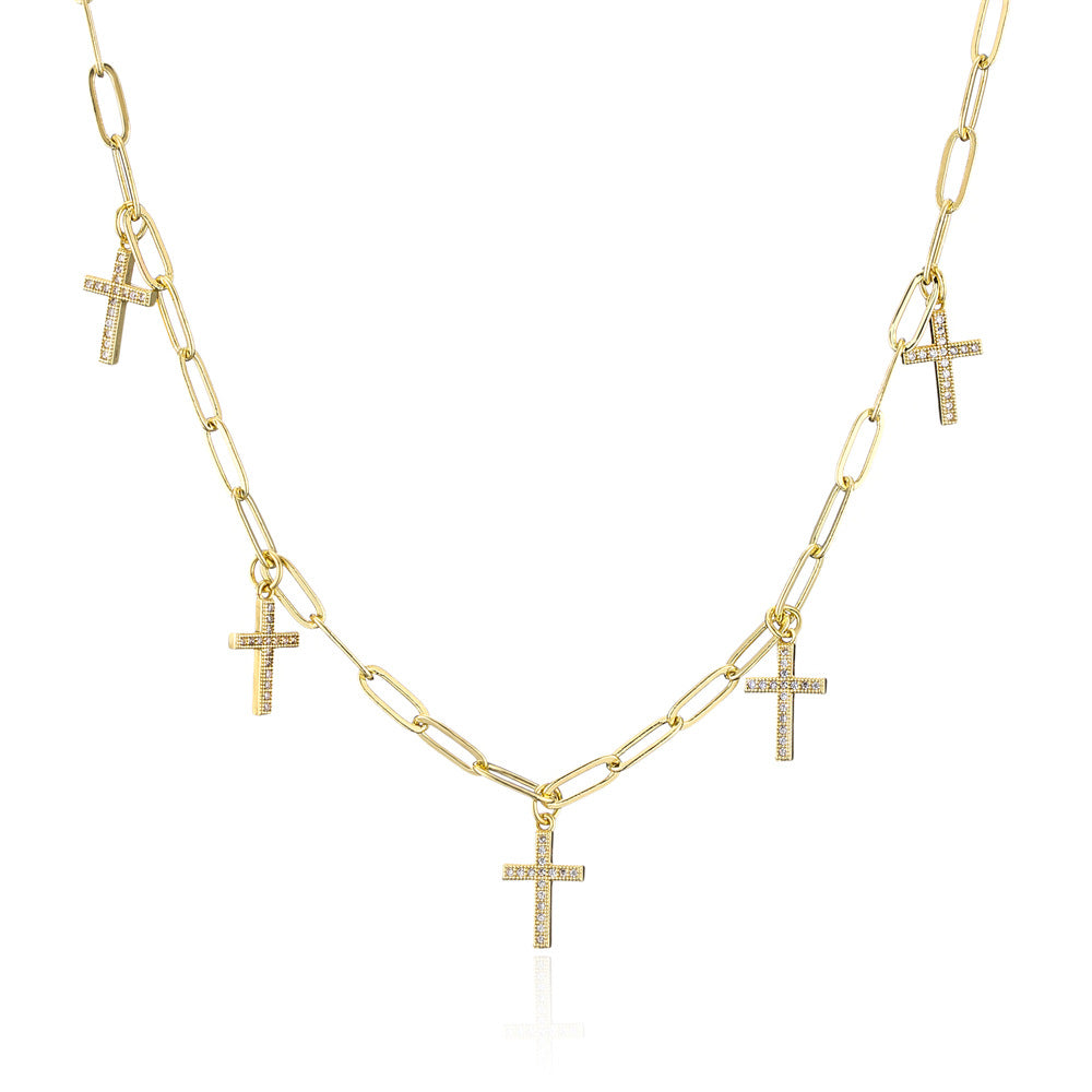 Collana con ciondolo geometrico in rame con placcatura in vero oro e intarsio di zirconi
