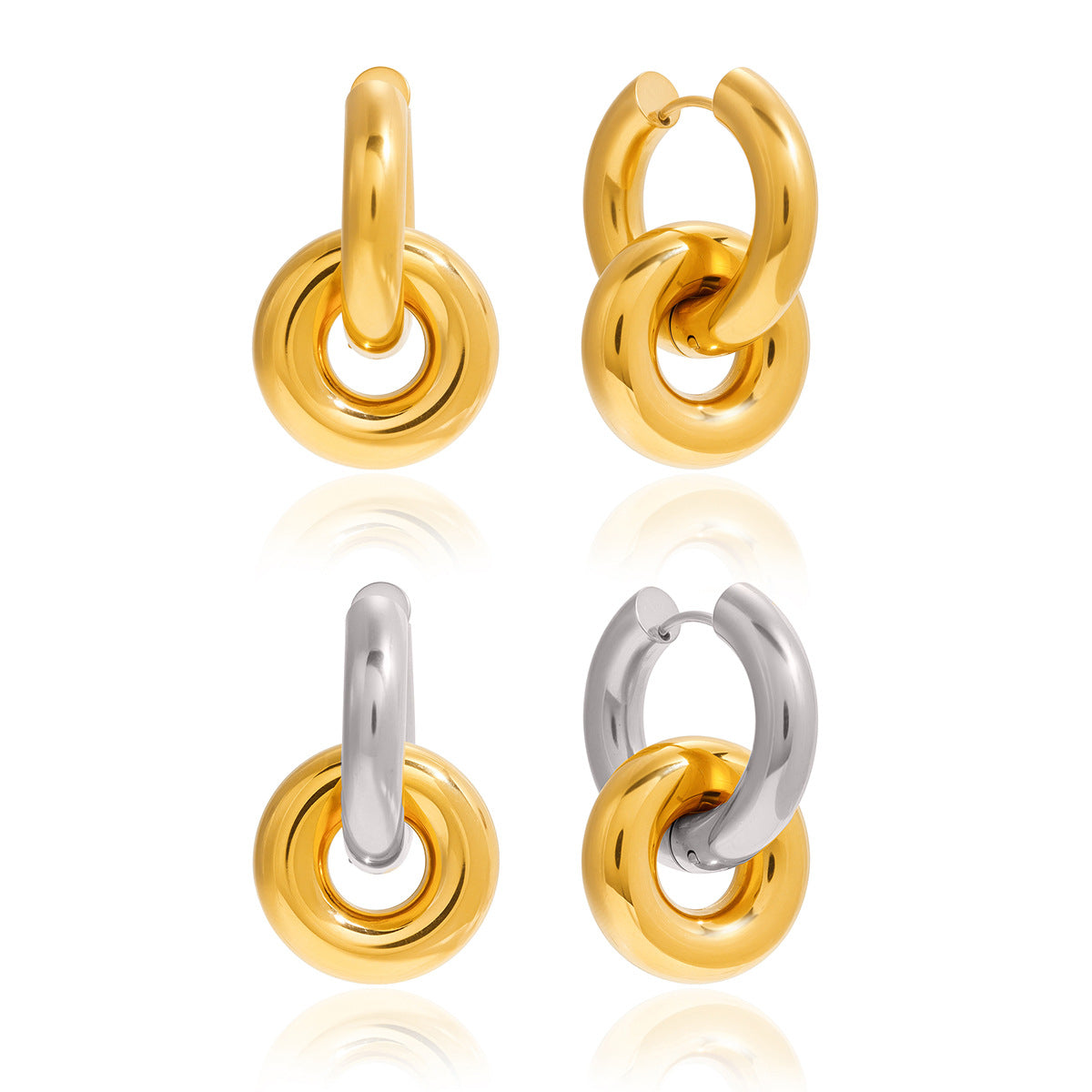 Orecchini a Cerchio Geometrici in Acciaio Inossidabile con Finitura Placcata da Donna Stile Lusso Minimalista