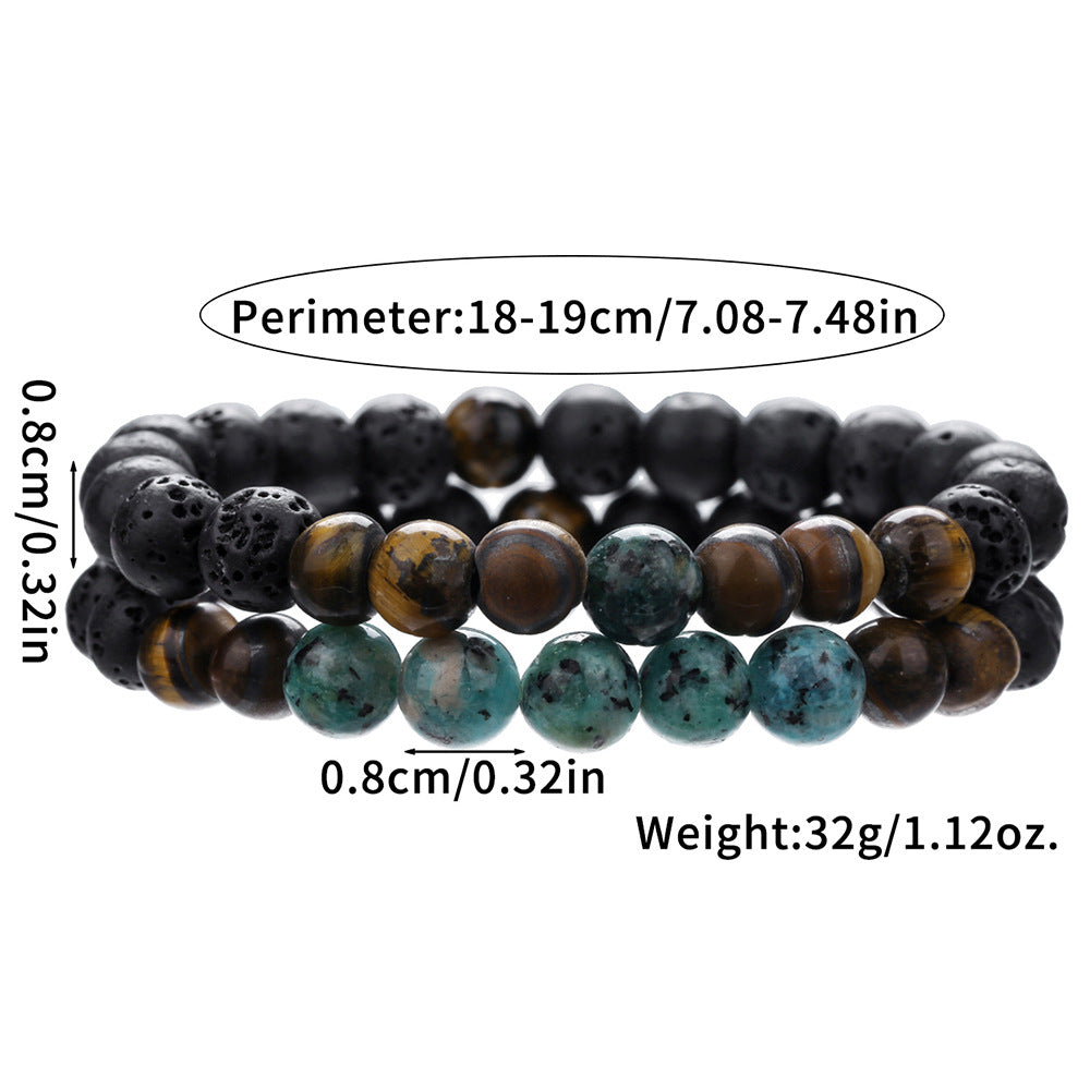 Hip-hop Geometric Natural Stone Beaded Bracelet with Agate Turquoise and Tiger Eye for Men and Women