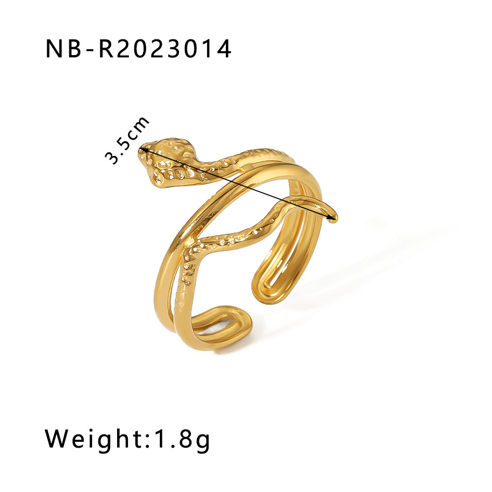 Anello geometrico in acciaio inossidabile a forma di serpente con placcatura in oro 18 carati da donna