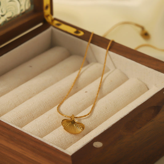 Minimalist Ginkgo Leaf Pendant Necklace in Stainless Steel with 18K Gold Plating on O-Chain for Women