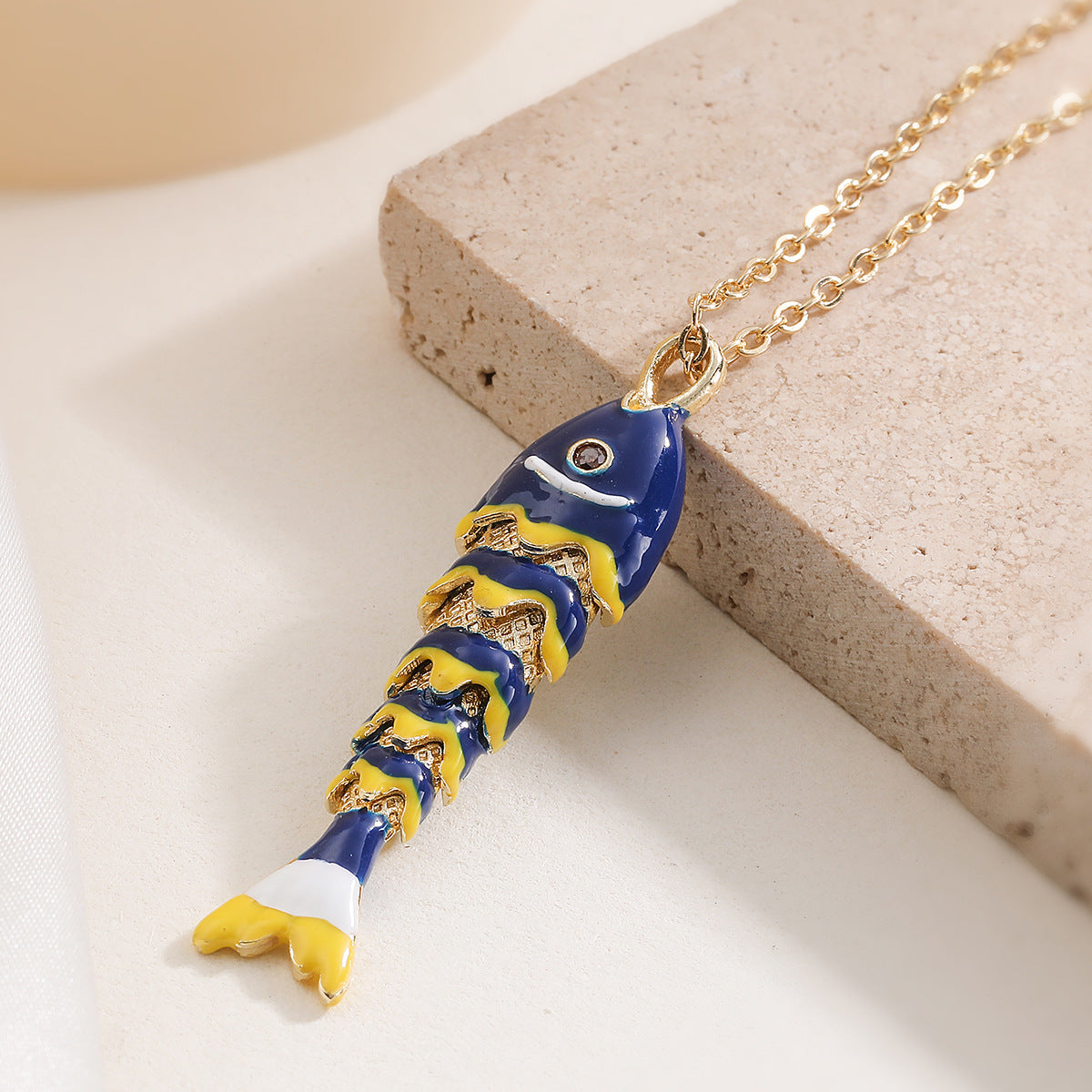 Minimalist Geometric Drip Oil Gold Plated Brass Koi Pendant Necklace for Women