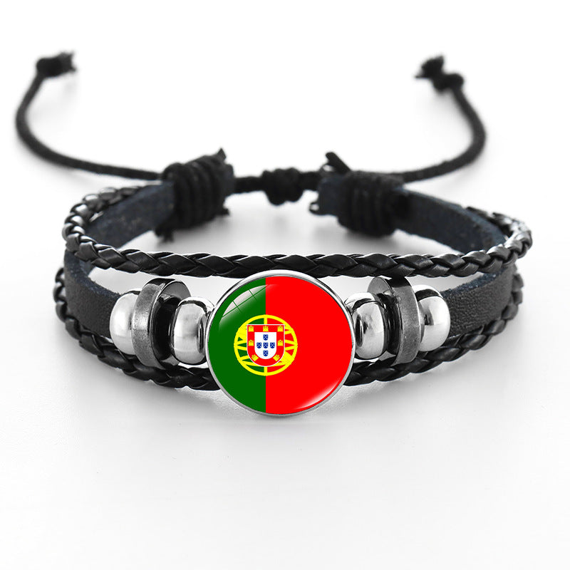 Bracciale in pelle intrecciata fatto a mano unisex stile punk geometrico, nero