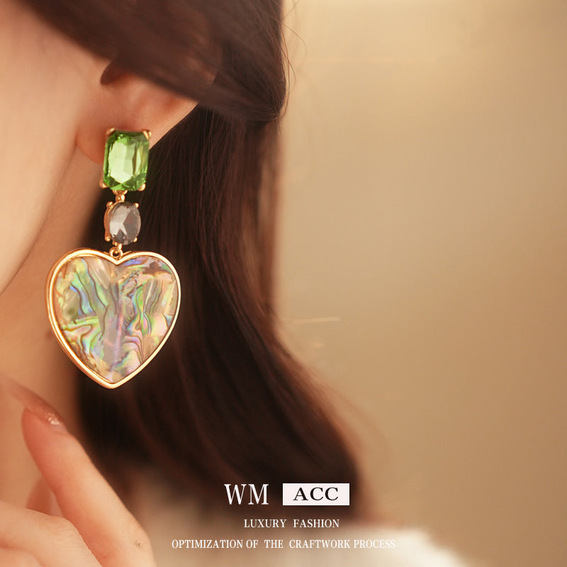Orecchini a perno vintage a forma di cuore in acrilico con intarsio di strass, stile artistico retrò, con perni in acciaio inossidabile