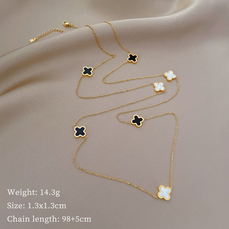 Minimalist Lucky Clover Double-Sided Titanium Steel Necklace with Gold Plating for Women and Men, Geometric Design Fashion Accessory