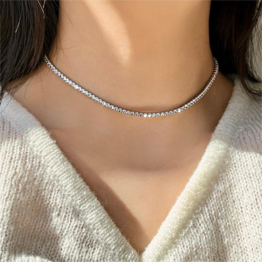 Minimalist Short Bead Chain Necklace for Women with Zircon Pendant in Sterling Silver Plated Finish