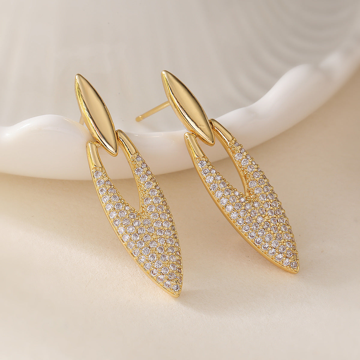 Minimalist Geometric Copper Earrings with 18K Gold Plating and Zircon Inlay for Women