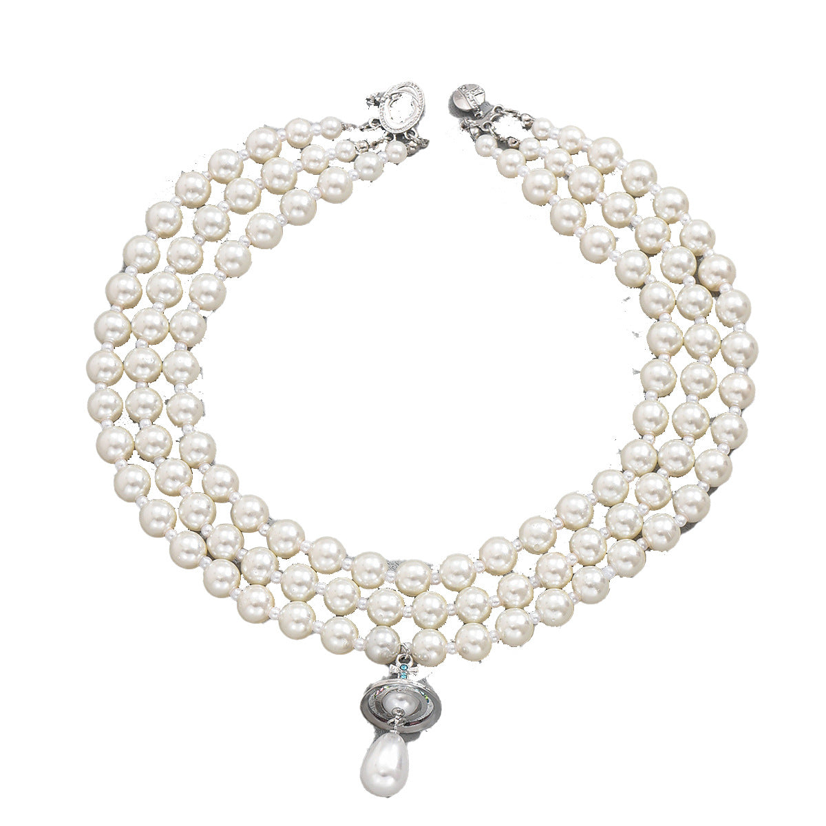 Collar de Perlas Geométrico de Lujo Minimalista para Mujer con Colgante de Nácar en Cadena de Perlas Multicapa