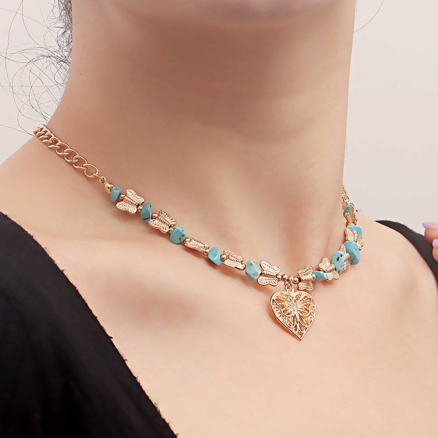 Vintage Butterfly Pendant Necklace for Women with Alloy Construction Plated Finish Geometric Design Collar Chain