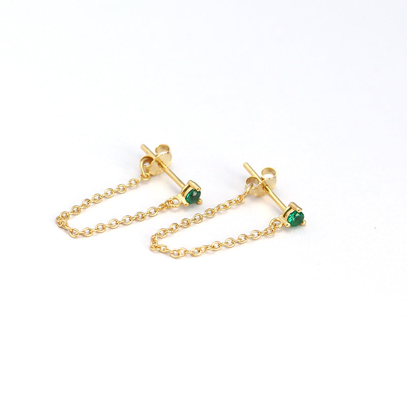 Orecchini a Filo Pendenti in Argento Sterling S925, Minimalisti, Geometrici, con Strass, da Donna