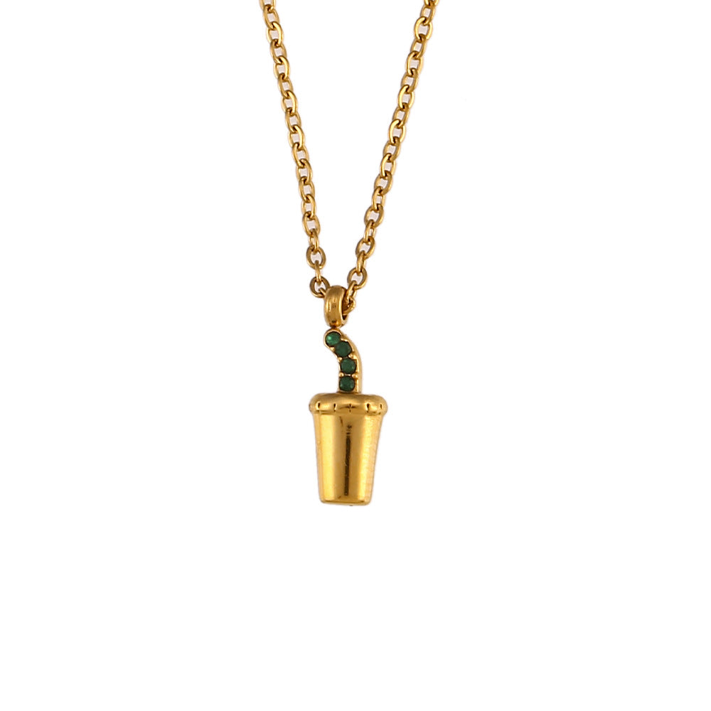 Minimalist Coca-Cola Shaped Pendant Necklace in Stainless Steel with 18K Gold Plating for Women