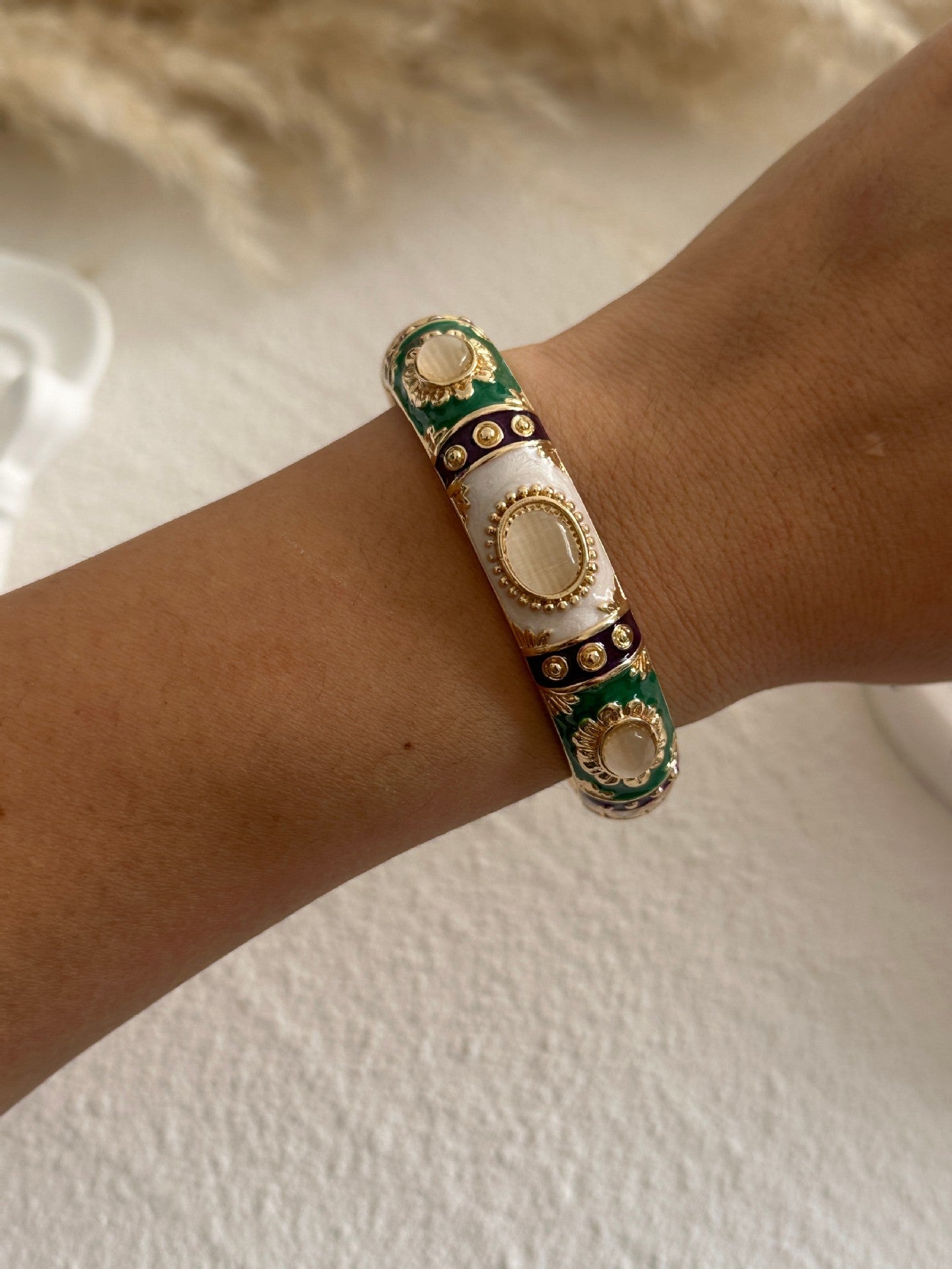 Colorful Drip Oil Heart Geometric Grid Alloy Bracelet