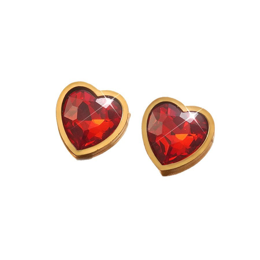 Elegant Gold Plated Stainless Steel Heart Cubic Zirconia Stud Earrings
