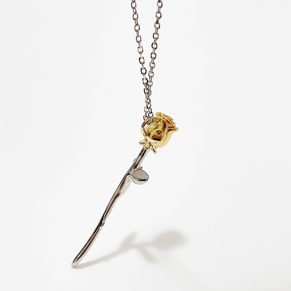 Collar de mujer chapado en oro de plata de ley 925 con diseño geométrico de rosa vintage