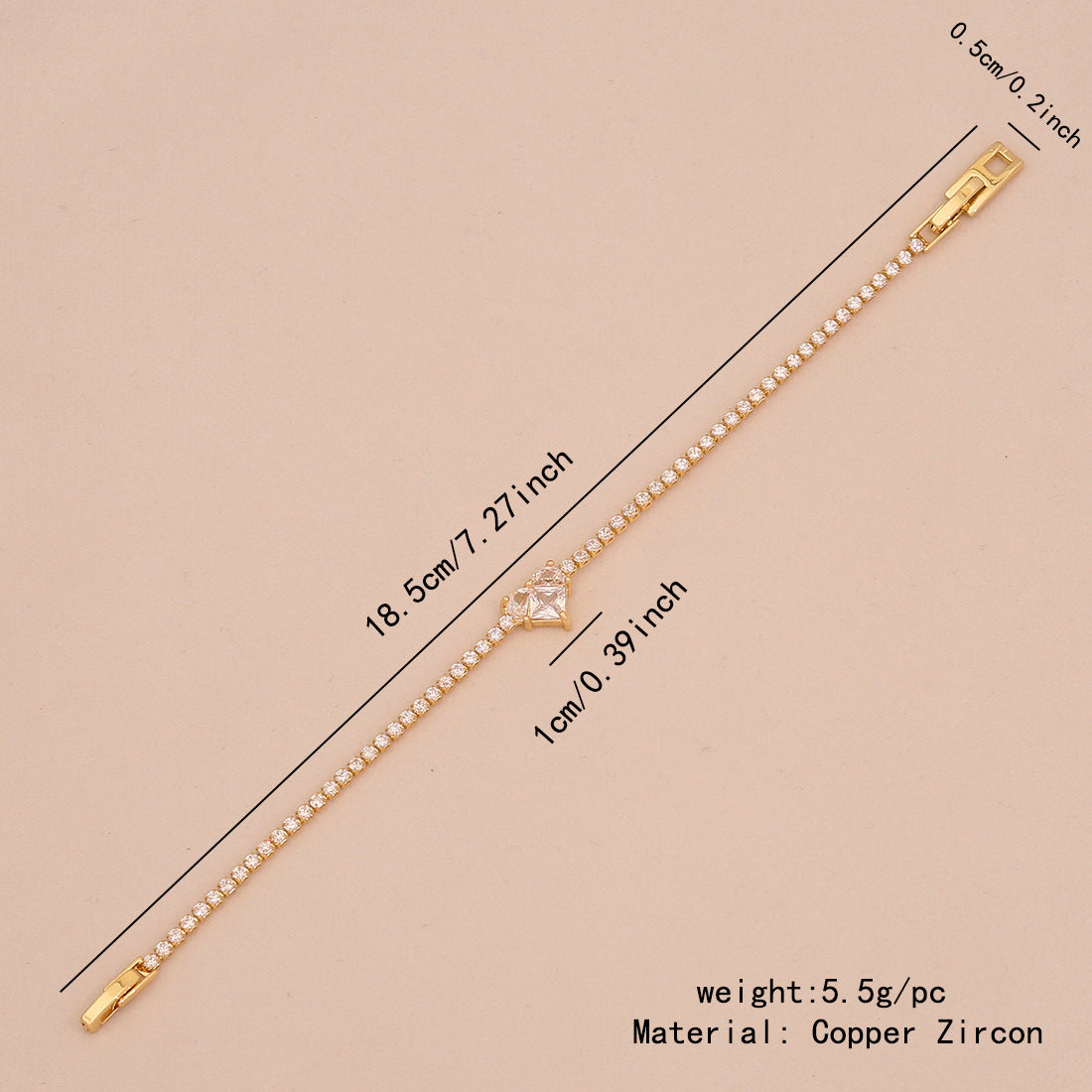 Bracciale da donna placcato oro 18K con zirconi, design alla moda a cuore e floreale