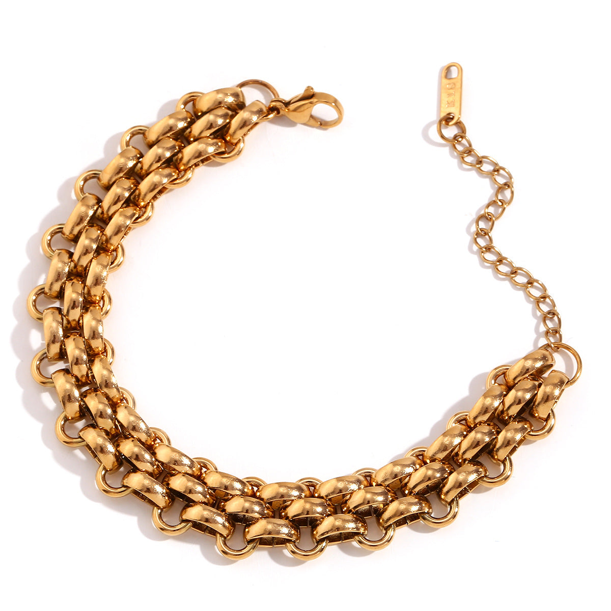 Collana Artigianale Minimalista Geometrica Placcata Oro 18K in Acciaio Inossidabile con Catena Intrecciata a Tre Strati