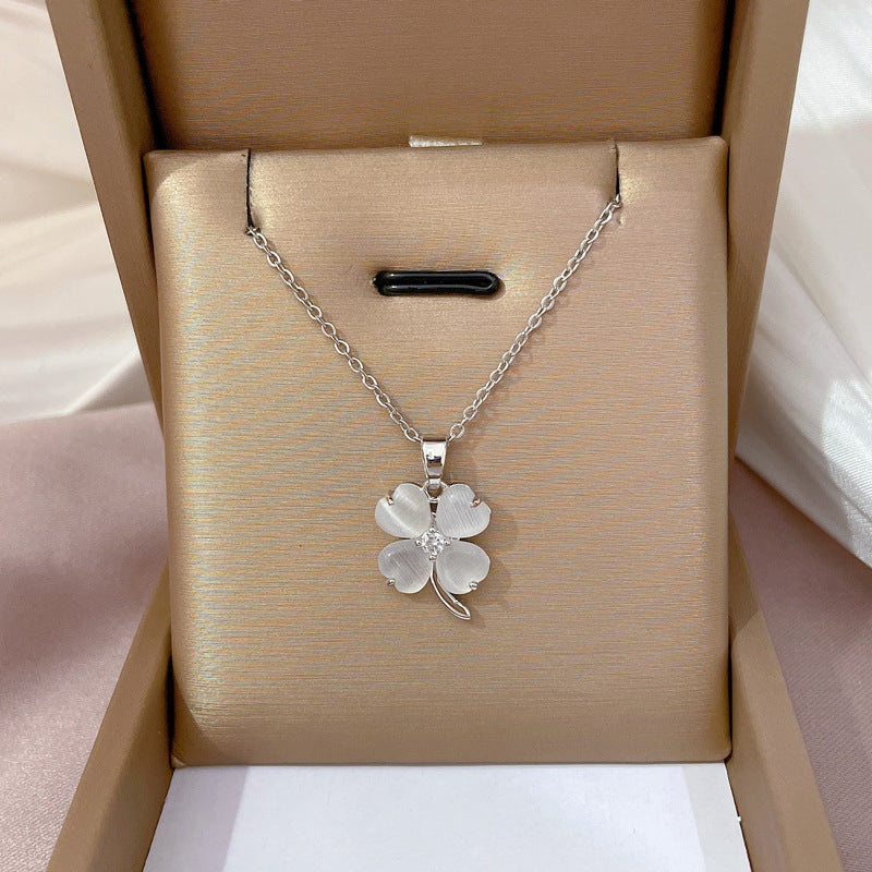 Minimalist Geometric Titanium Steel Clavicle Chain with Rhinestone Inlay and Copper Pendant
