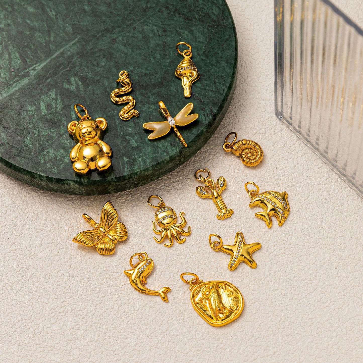 Minimalist Luxury 18K Gold Plated Brass Animal Pendant Charm Bar Corn Chain Necklace Unisex Jewelry Accessories