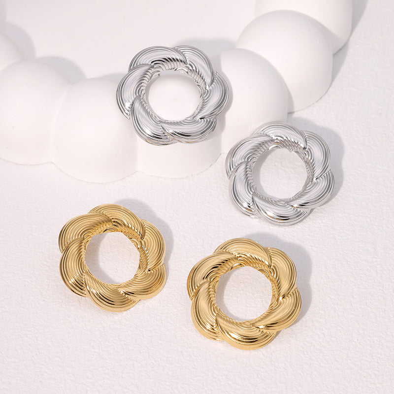 Minimalist 18K Gold Plated Stainless Steel Geometric Twist Pattern Earrings for Women