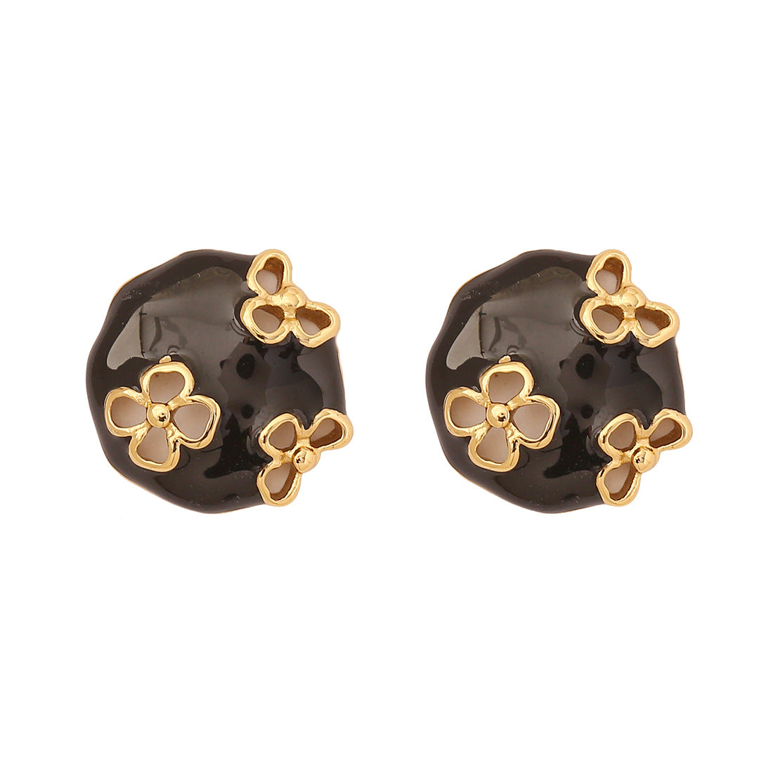Vintage Floral Enamel Stainless Steel Stud Earrings with Hollow-Out Round Flower Design for Women