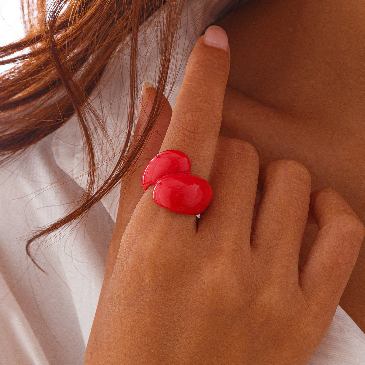 Anello in lega geometrico "Sweet-Edgy" con design a goccia colorato trasparente, fascia aperta regolabile, gioielli alla moda per donne