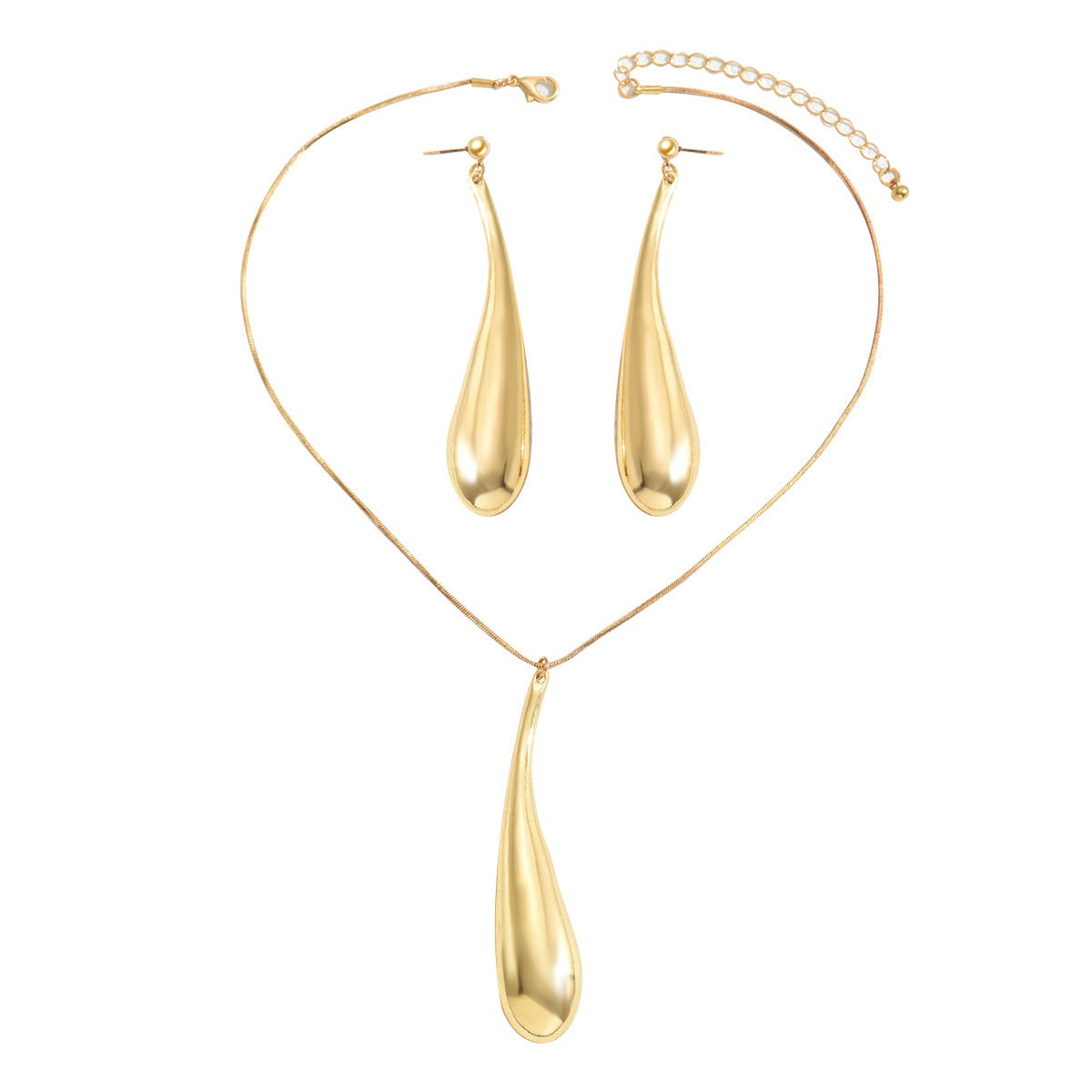 Set di collana e orecchini a goccia di lusso minimalista da donna con ciondolo in lega e finitura placcata, catena regolabile per clavicola