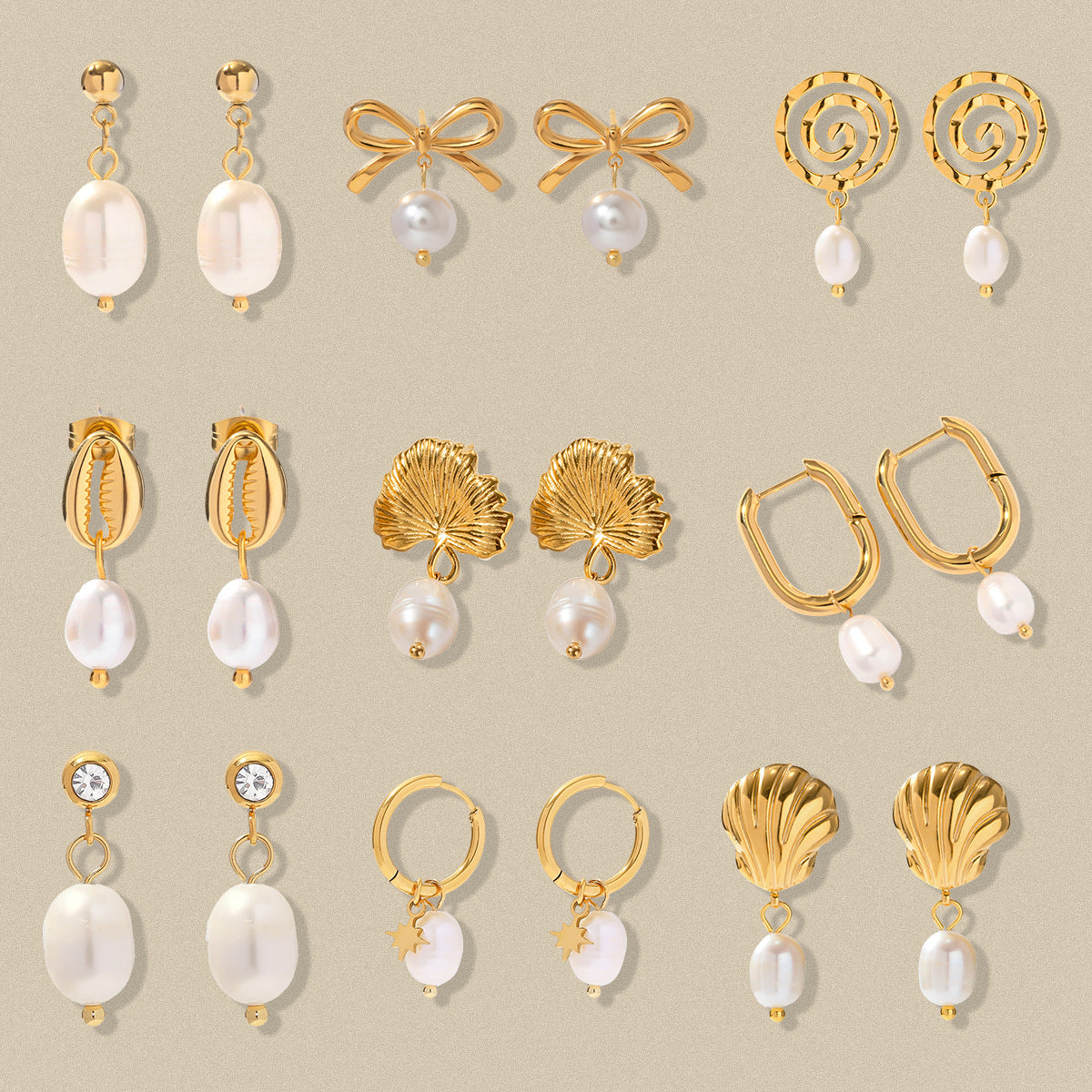 Pendientes colgantes de ginkgo de acero inoxidable chapado en oro de 18 quilates estilo Ins con perla de agua dulce para mujer
