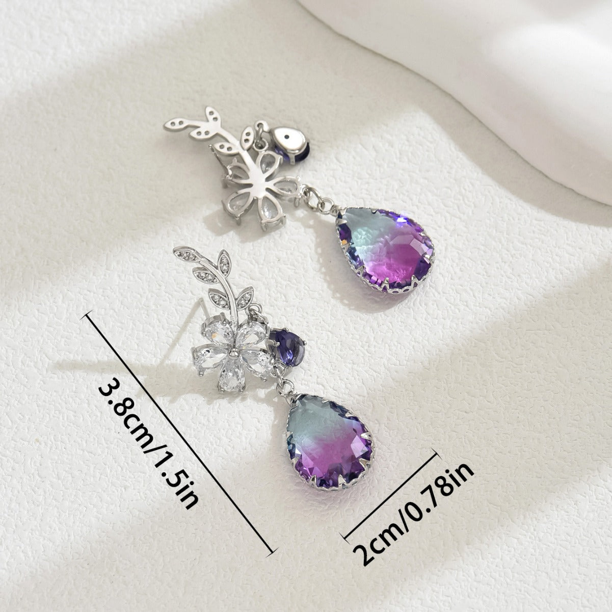 Aretes rústicos de flor y espiga de trigo para mujer con incrustaciones de circonita en base de cobre y postes de acero inoxidable