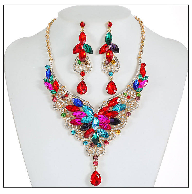 French Vintage Style Butterfly-Shaped Alloy Necklace Set with Rhinestone Accents, Electroplated O-Chain, Floral Botanical Design Featuring Wheat, Petal, Leaf and Lotus Pod Motifs for Women