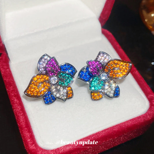 Vintage Floral Earrings with Zircon Inlay in Brass and Stainless Steel for Women