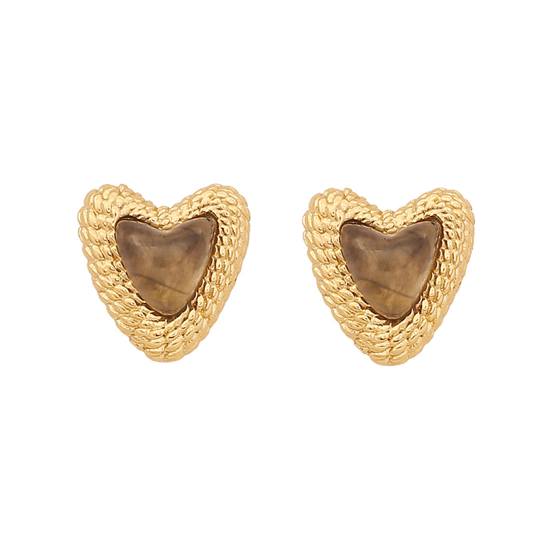 Orecchini a perno da donna in acciaio inossidabile a forma di cuore retrò con finitura placcata