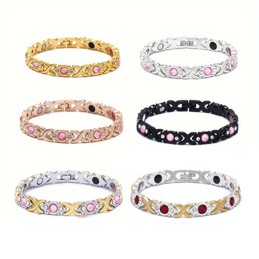 Bracciale regolabile da donna in lega placcata con strass a goccia, stile lusso minimalista