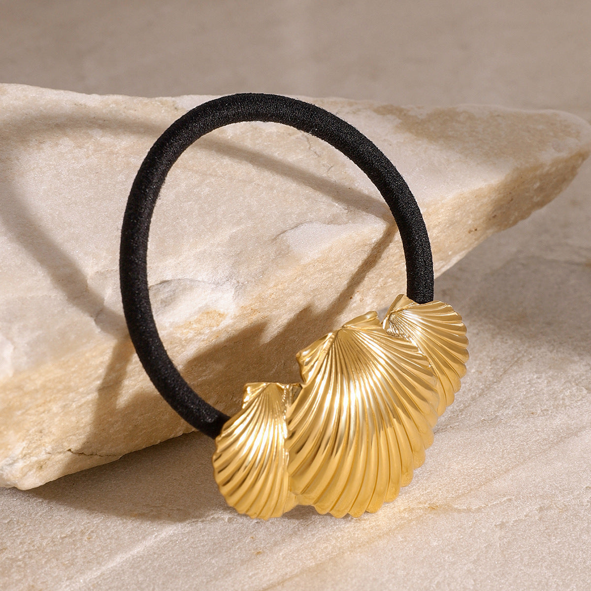 Elegant Shell-Shaped Stainless Steel Hair Tie with Plated Finish for Ponytail and Bun Styling