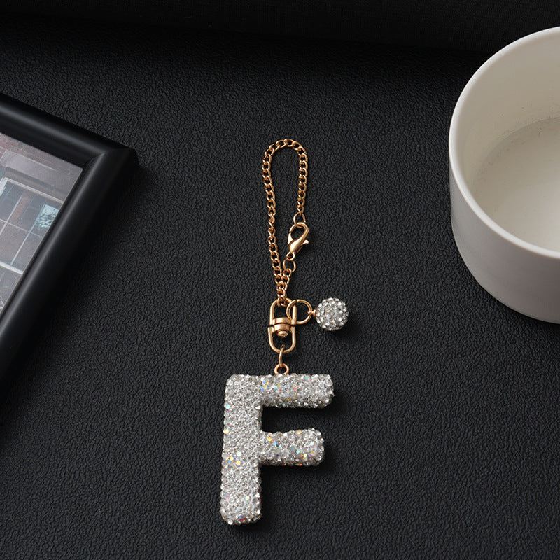 Luxury Rhinestone Letter Pendant Resin Charm for Car Cup Chain