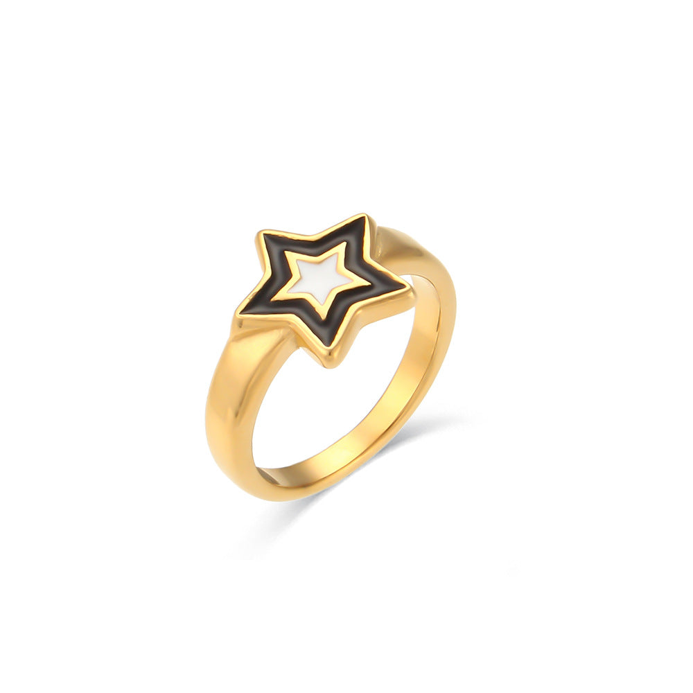 Minimalist Bohemian Star-Shaped Stainless Steel Ring for Women with Enamel Finish and Geometric Design