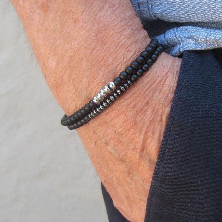 Minimalist Hip-hop Round Matte Agate Hematite Volcanic Stone Beaded Bracelet Unisex